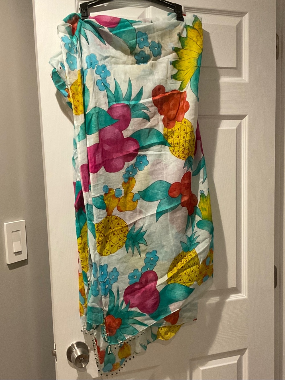 Jasmine Tropical Pineapple Floral Scarf in Yellow, Teal, Pink, Orange